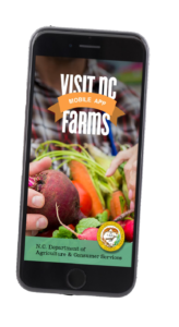 image of the visit nc farms logo with a smart photo of vegetables behind the ncda&cs logo and name