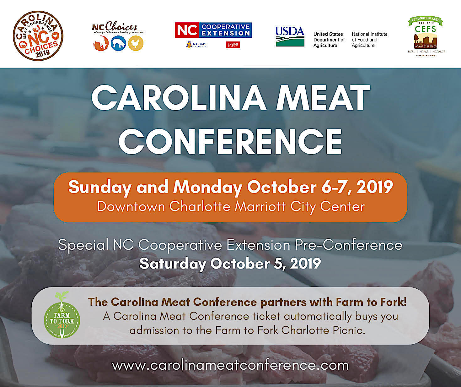 Carolina Meat Conference save the date flyer with dates, web address: www.carolinameatconference.com