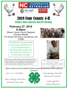 2019 Four County 4-H Poultry Show and Sale Interest Meeting informational flyer