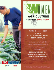 WOMEN IN AG MEETING INFORMATIONAL FLYER WITH PICTURE OF WOMAN IN A GARDEN