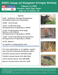 IImage of the Wildlife Damage workshop flier with date, time, location and, topics and registration information