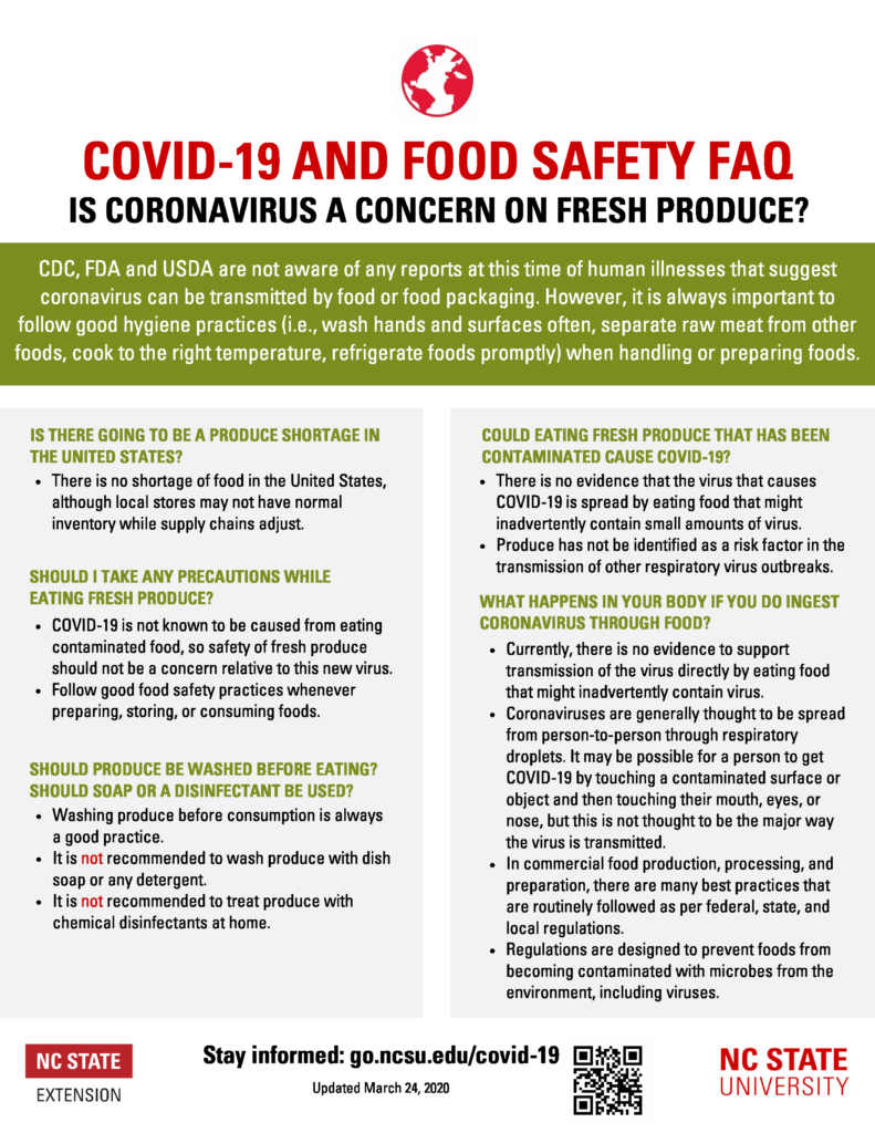 Image of COVID-19 fact sheet with info. about Coronavirus being a Concern on Fresh Produce