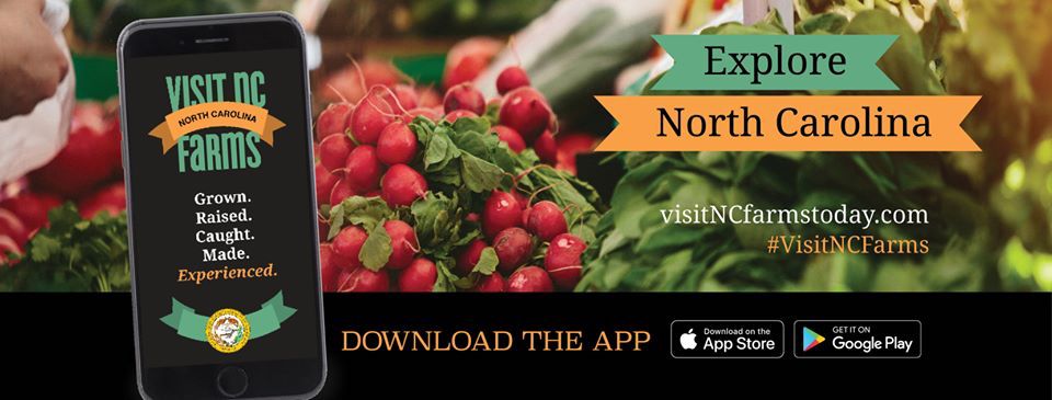 Explore NC Farms smartphone app banner with vegetables in background