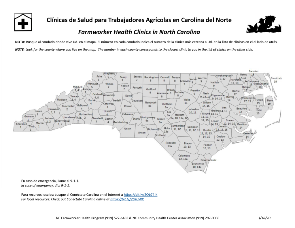 NC Farmworker Health Clinics in NC Map page 1