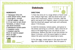 Shakshouka recipe card page 1