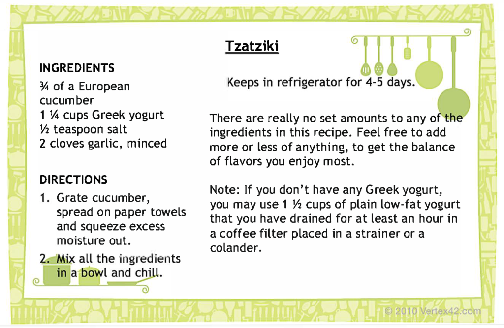 Tzatziki recipe card