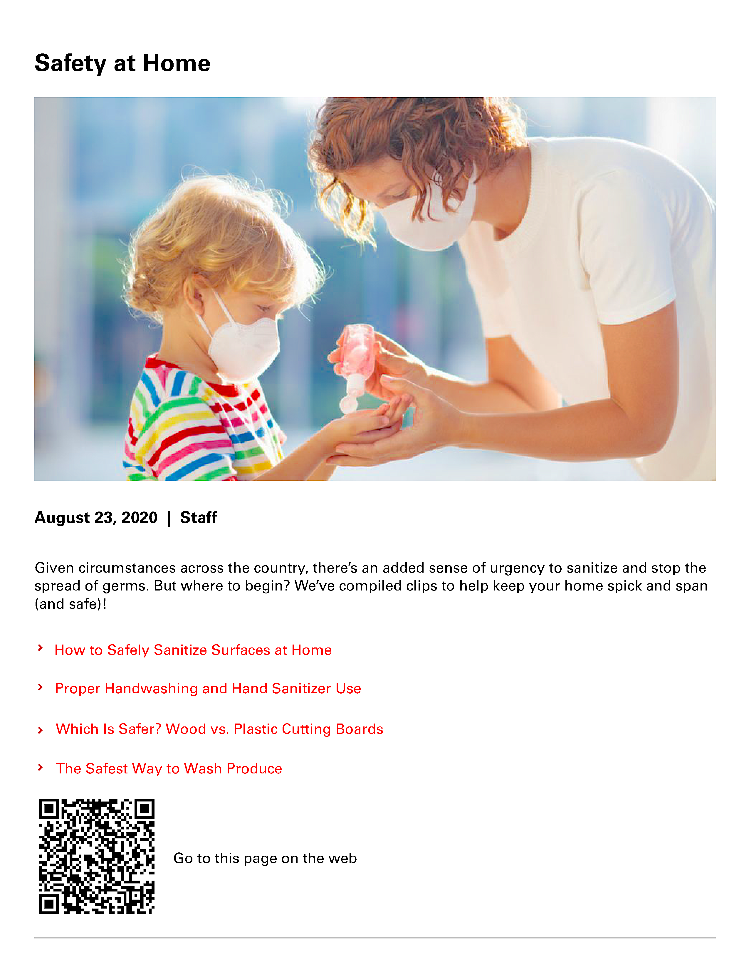 Safety at Home flyer and QR code 