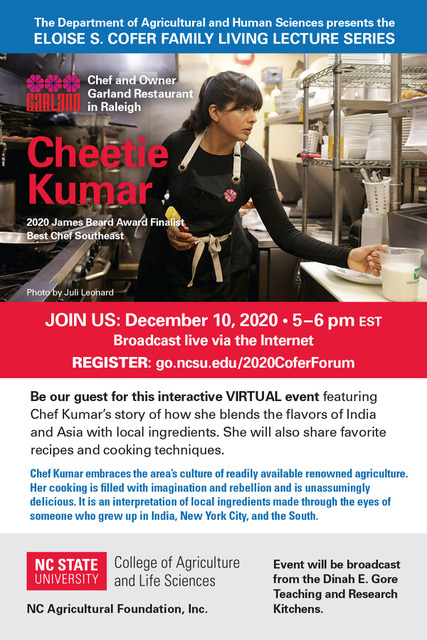 Eloise S. Cofer Family Living Lecture Series: Cheetie Kumar flyer invitation with info and registration link