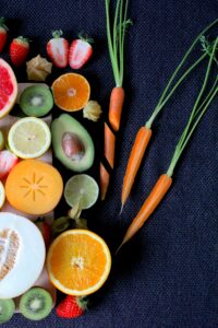 Fruits and Vegetables on a dark background