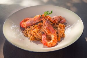 plate of shrimp and pasta