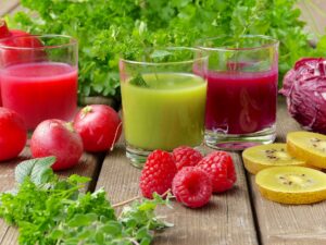 fruits, vegetables, herbs and smoothies