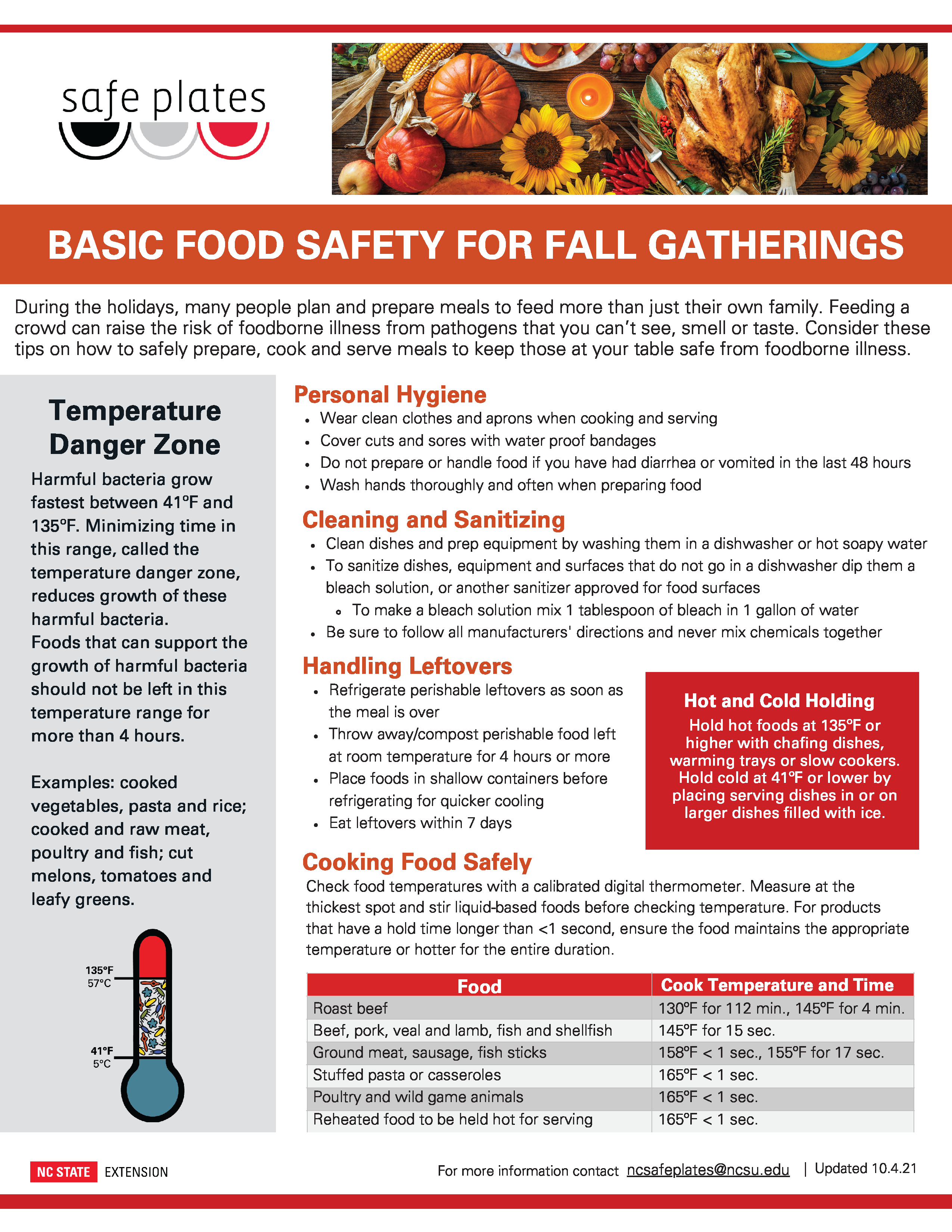 Basics of Food Safety for Safeplates Fall Gatherings informational