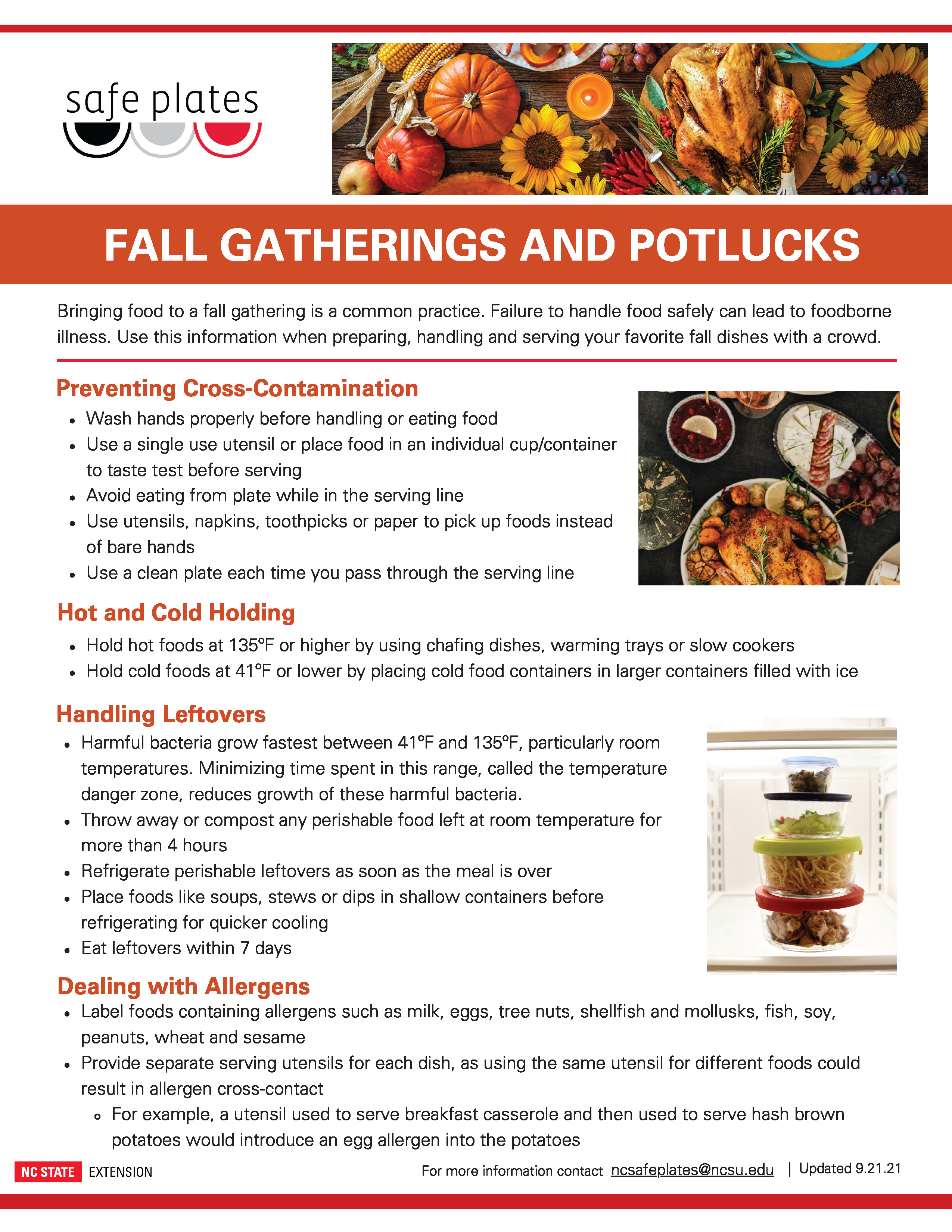 Fall Gatherings and Potlucks Safeplates informational