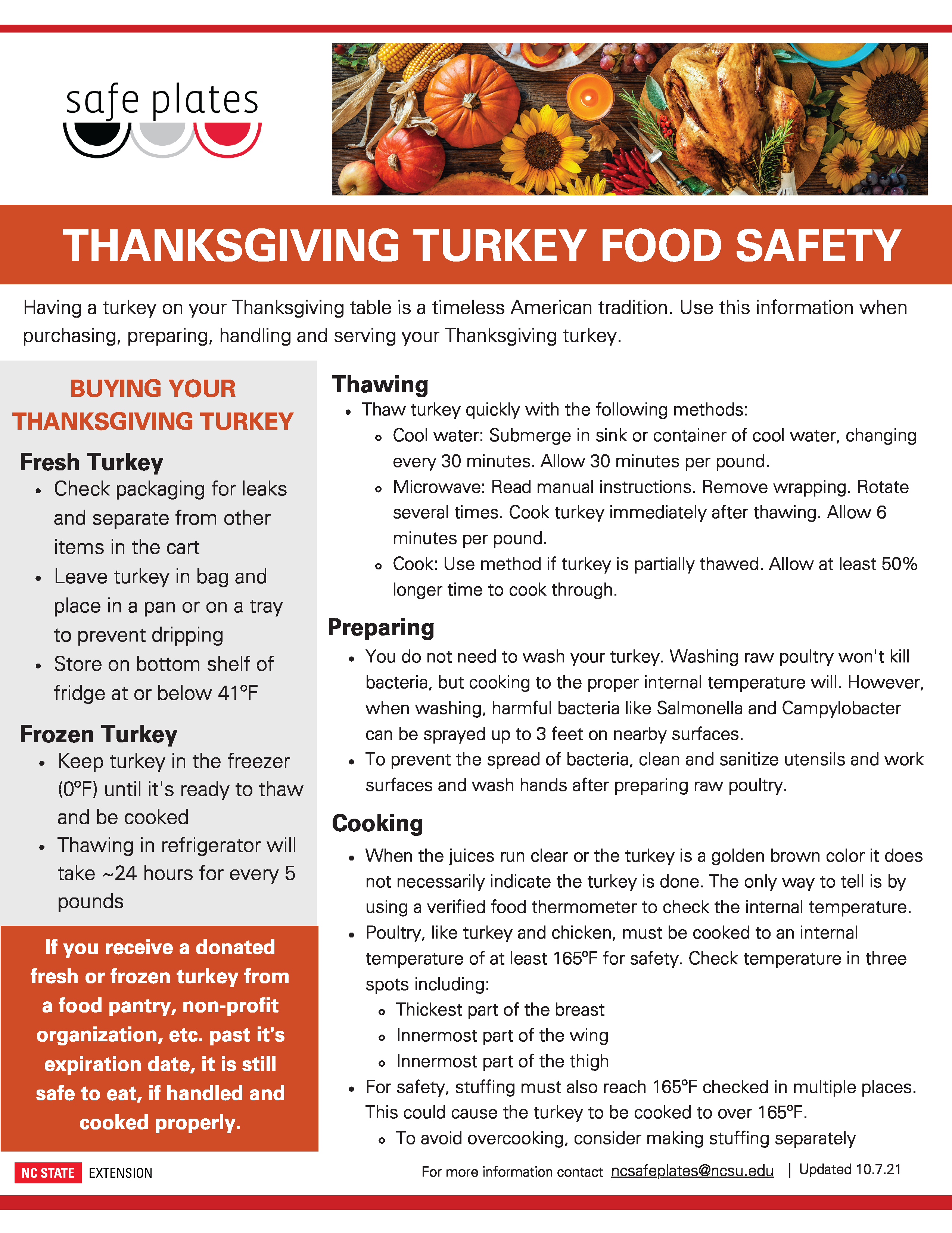 Safeplates THANKSGIVING TURKEY FOOD SAFETY informational flyer