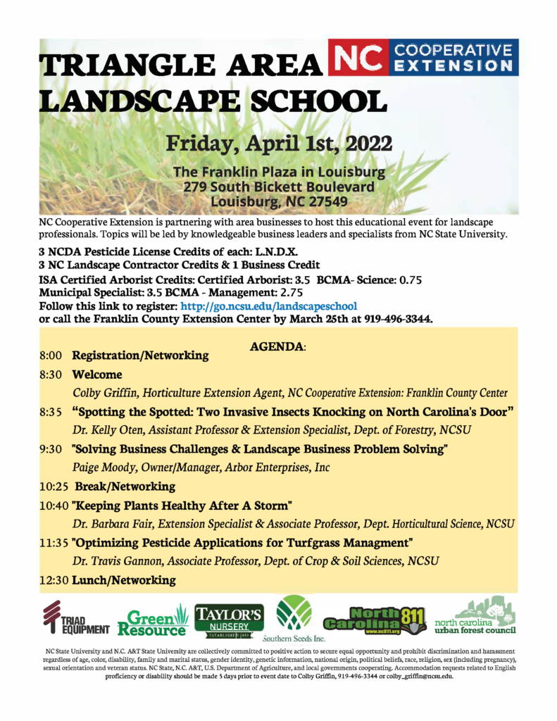Triangle area Landscape School flyer with date, time, location