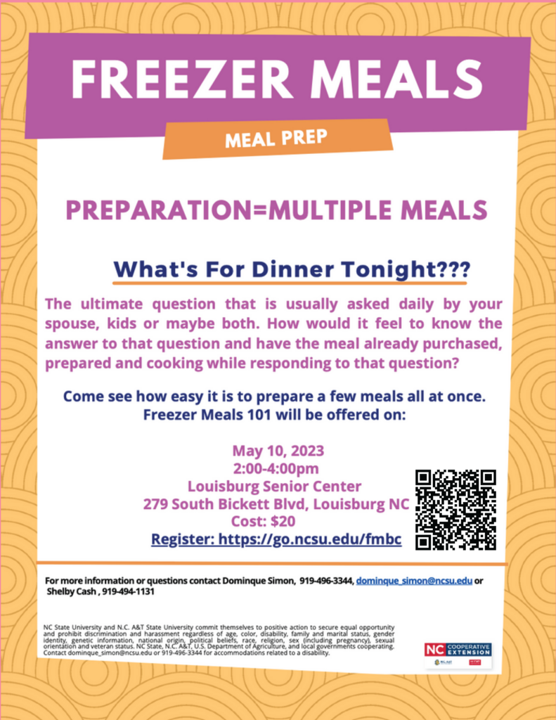 Freezer Meals Meal Prep Class flyer