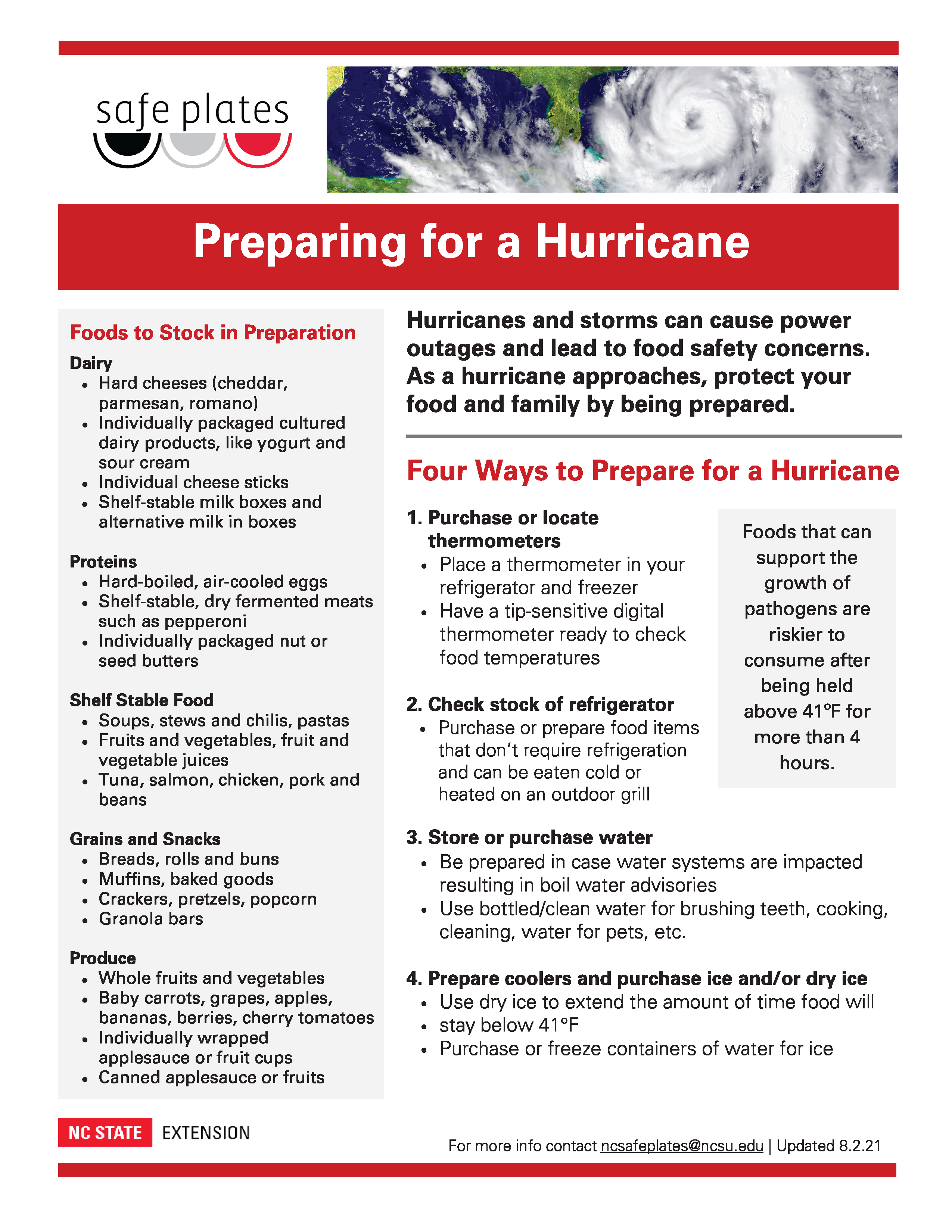 Safeplates Preparing for Hurricane food safety tips flyer