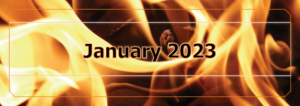 January 2023 on a burning fire background
