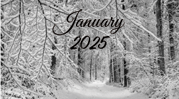 January 2025 on a snowy forest background