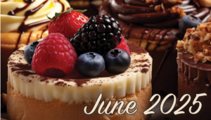 June 2025 with raspberries, blackberries on blueberries on top cheesecake