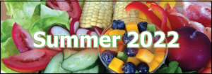 Summer 2022 with fruits and vegetables background