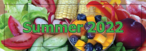 Summer 2022 banner fruits and vegetables background