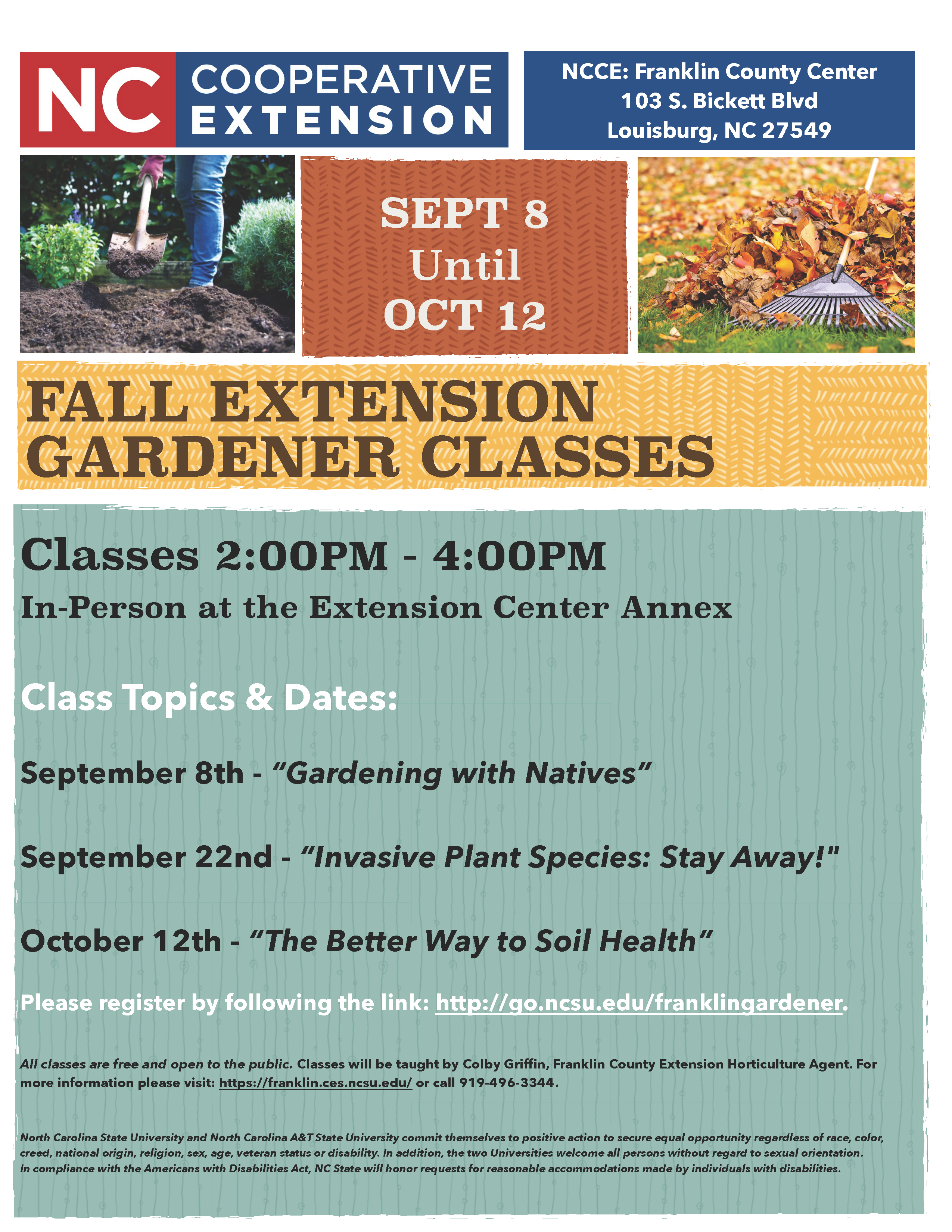 Fall 2022 Extension Gardener Class flyer dates and registration info