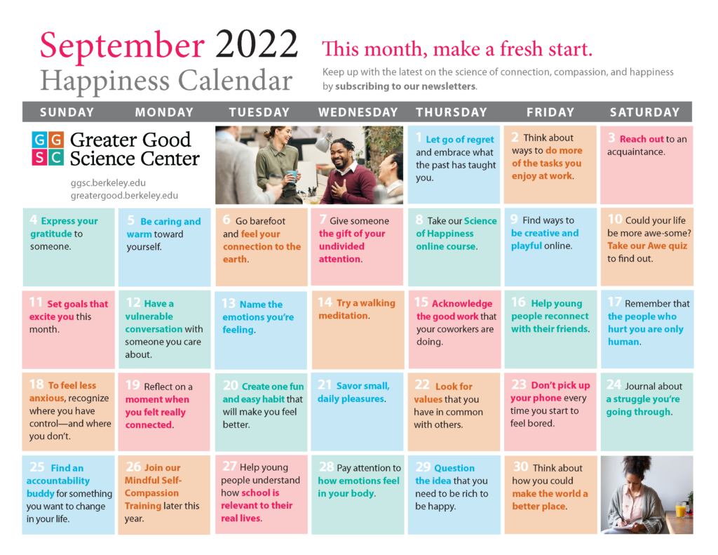 September 2022 Happiness Calendar