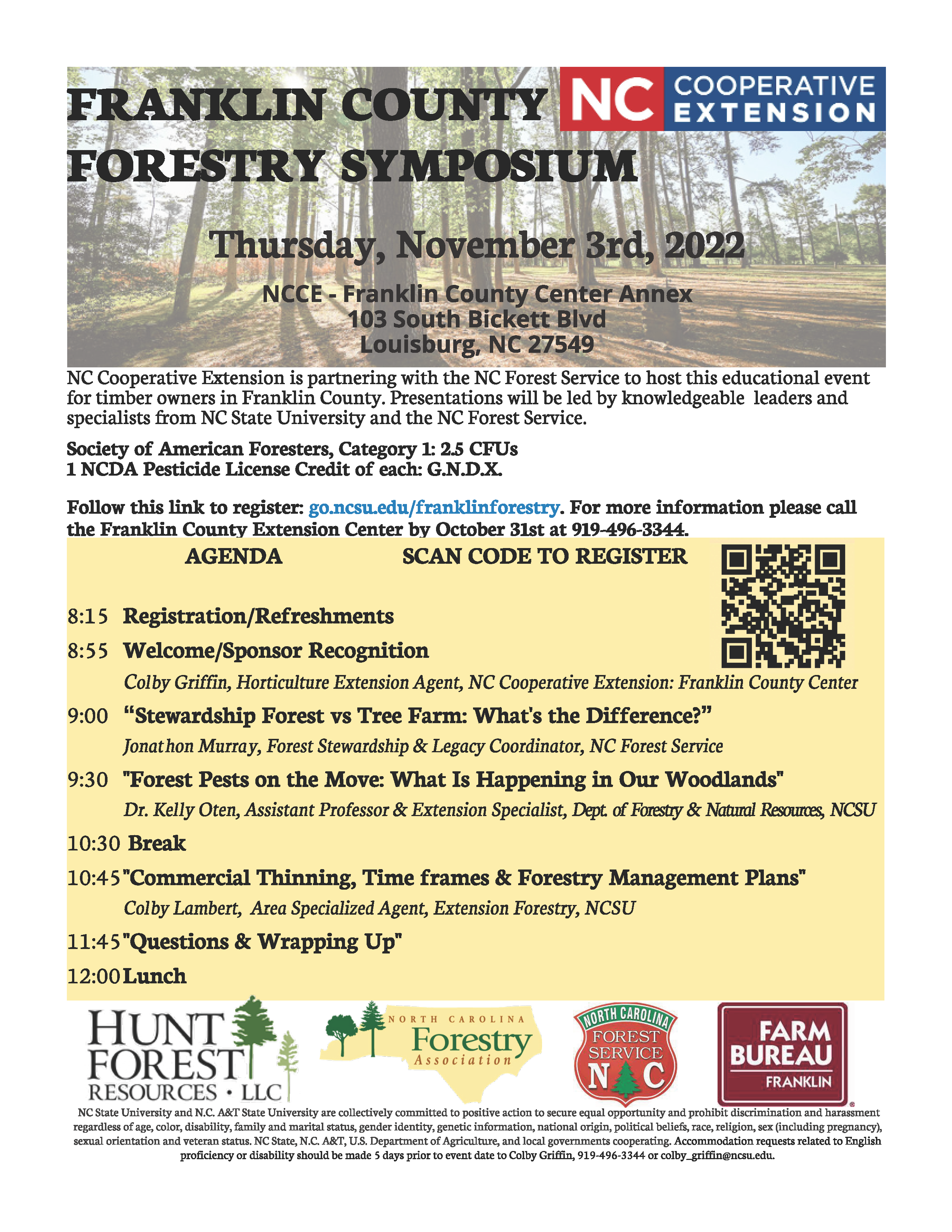 Forestry Symposium Flyer with agenda and meeting details