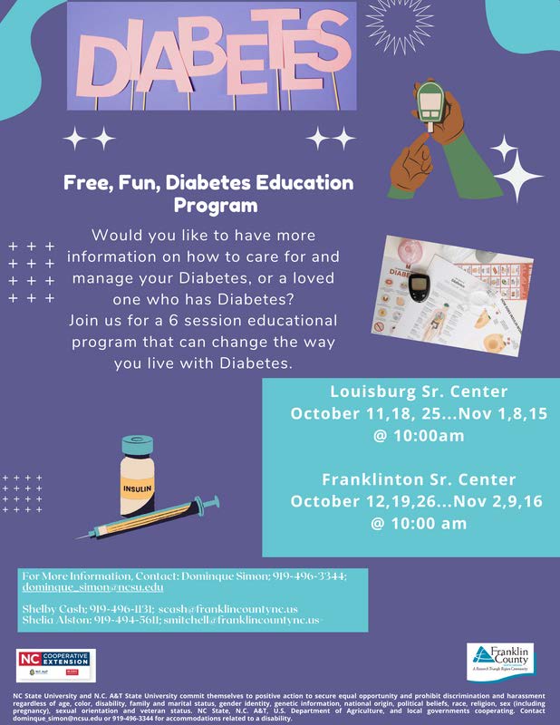 Diabetes Educational Series flyer, dates and locations