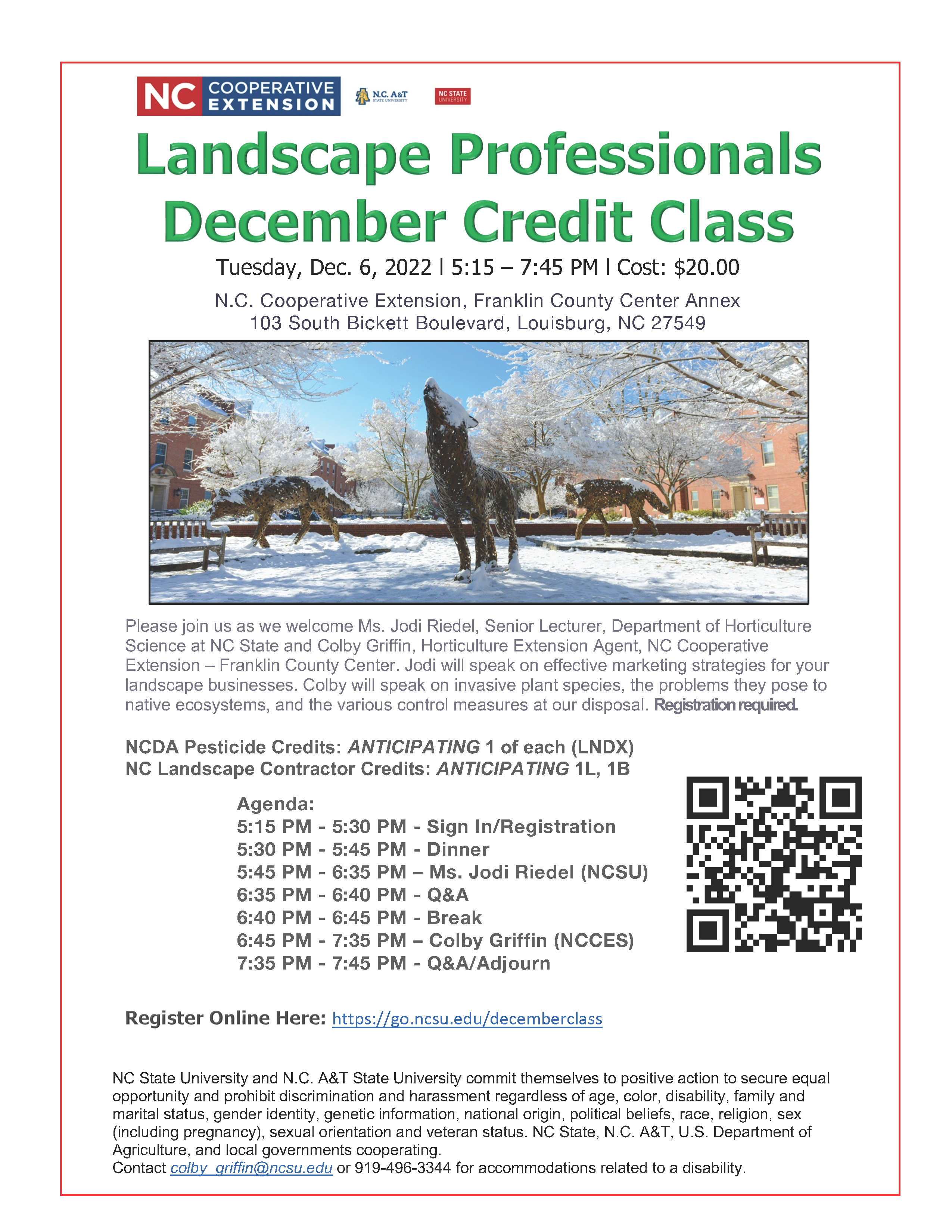 2022 Landscape Professionals December Credit Class flyer, dates, topics, registration info.