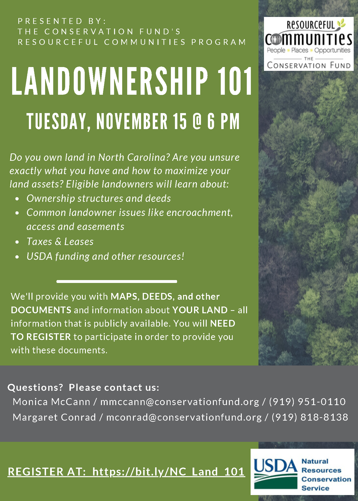 Landownership 101 flyer, registration info