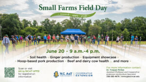 Small Farms Field Day heading with topics registration and contact infoJune 20, 9am-4pm