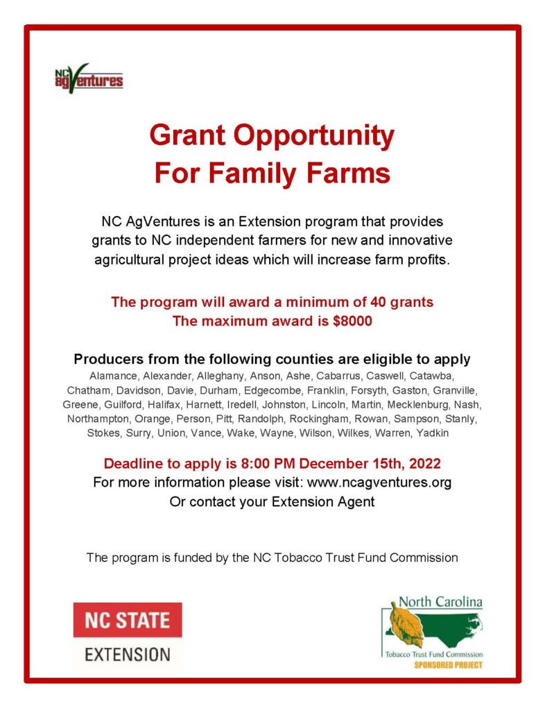 AgVEntures Grant Opportunity for Family Farms flyer