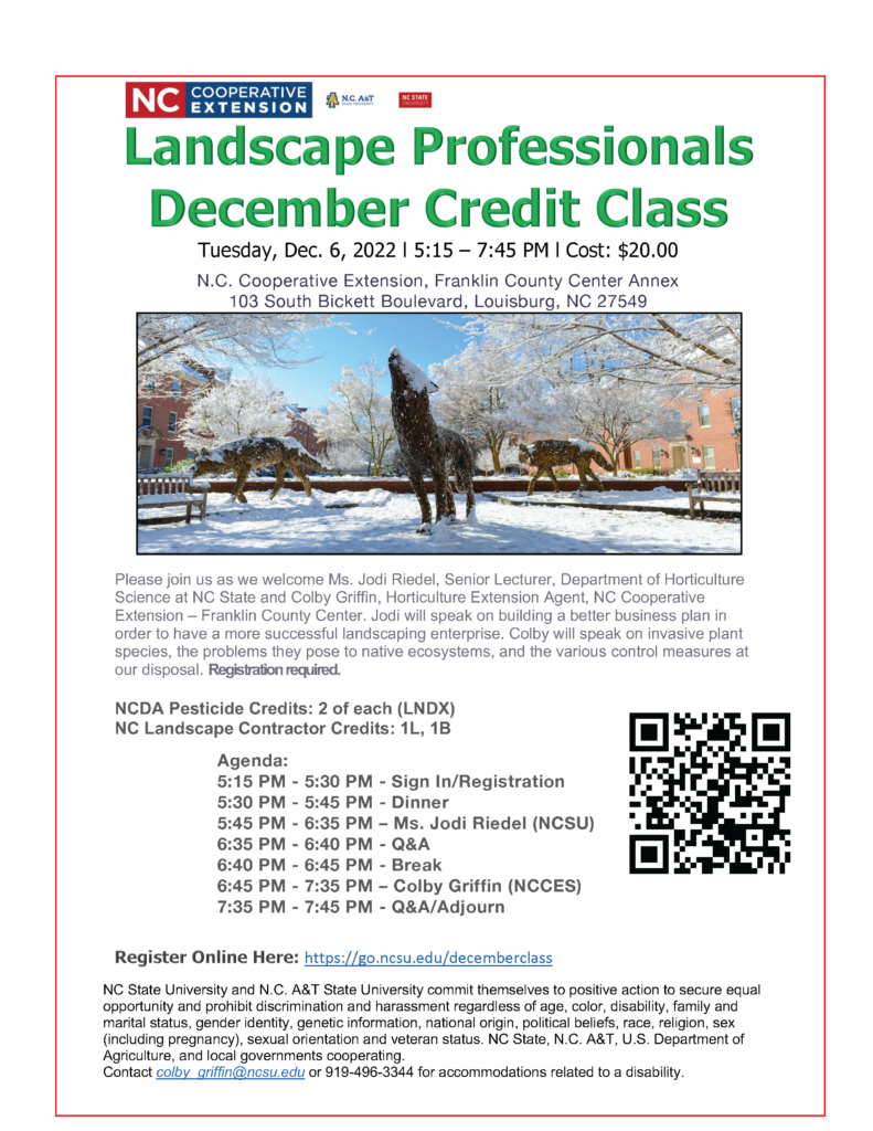 Landscape Professionals December Credit Class 2022 date, time and information flyer and wolves photo