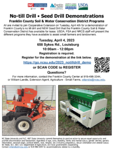 picture of 2 Seed Drills on informational flyer with date, time, location and registration info.