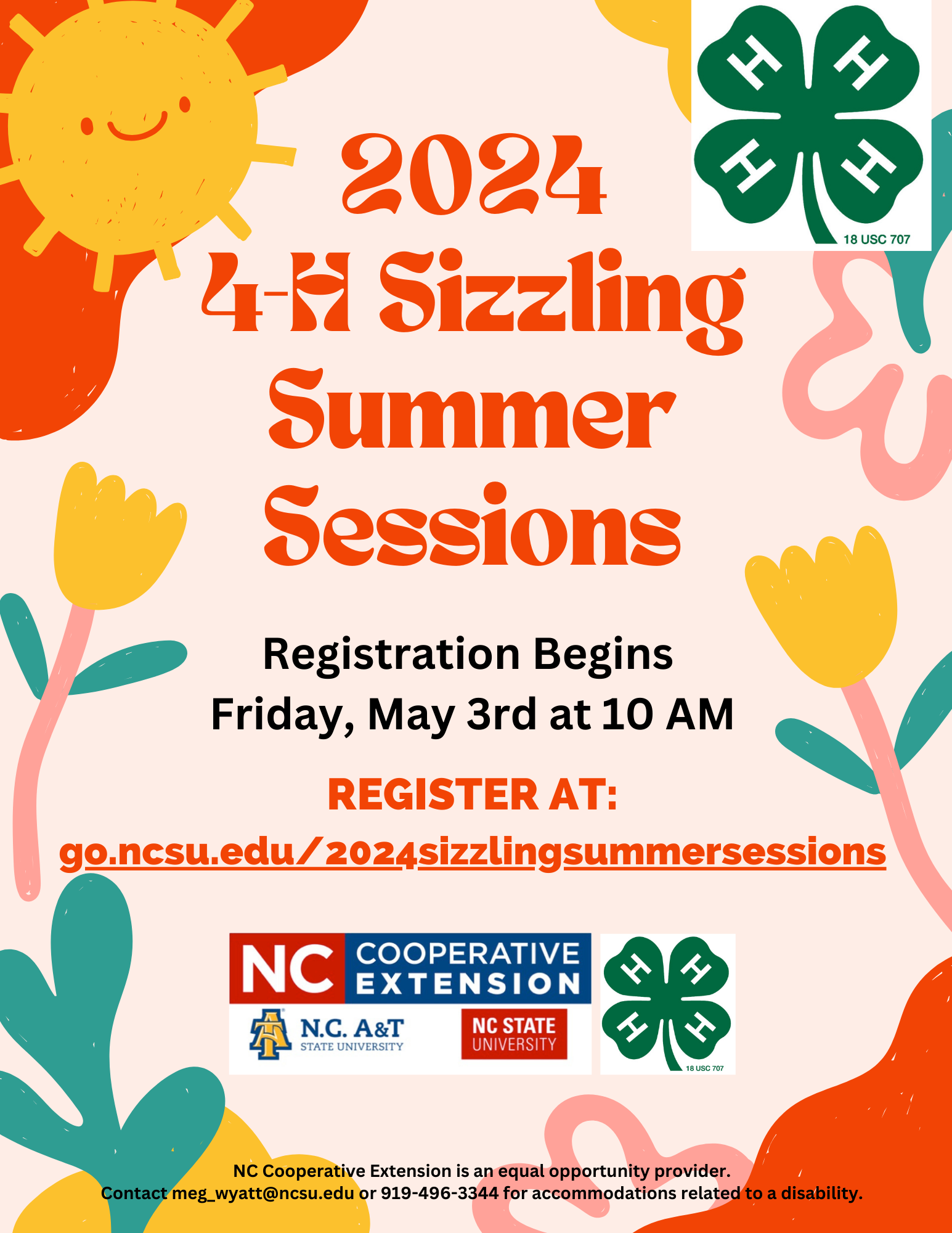 2024 4-H Sizzling Summer Sessions flier-Registration link and information