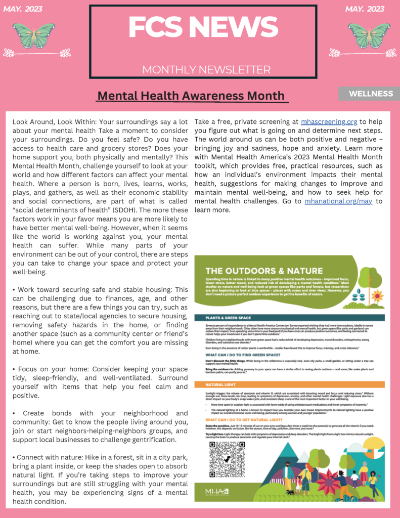 FCS News Monthly Newsletter page 1
