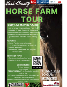 Nash County Horse Farm Tour Flyer with date, time and registration info.