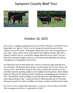 Sampson County Beef Tour flyer with date, time , location and registration info.