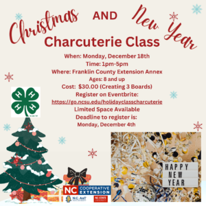 Holiday Charcuterie Class flier with date, time, location and registration information