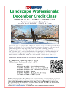 Image of Landscape-Professionals-December 2023 Credit-Class flyer date, time, location, registration info, class credits and speakers info.and cost
