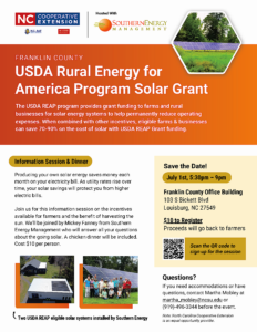USDA Rural Energy for America Program Solar Grant informational flyer date, time, location, registration info.