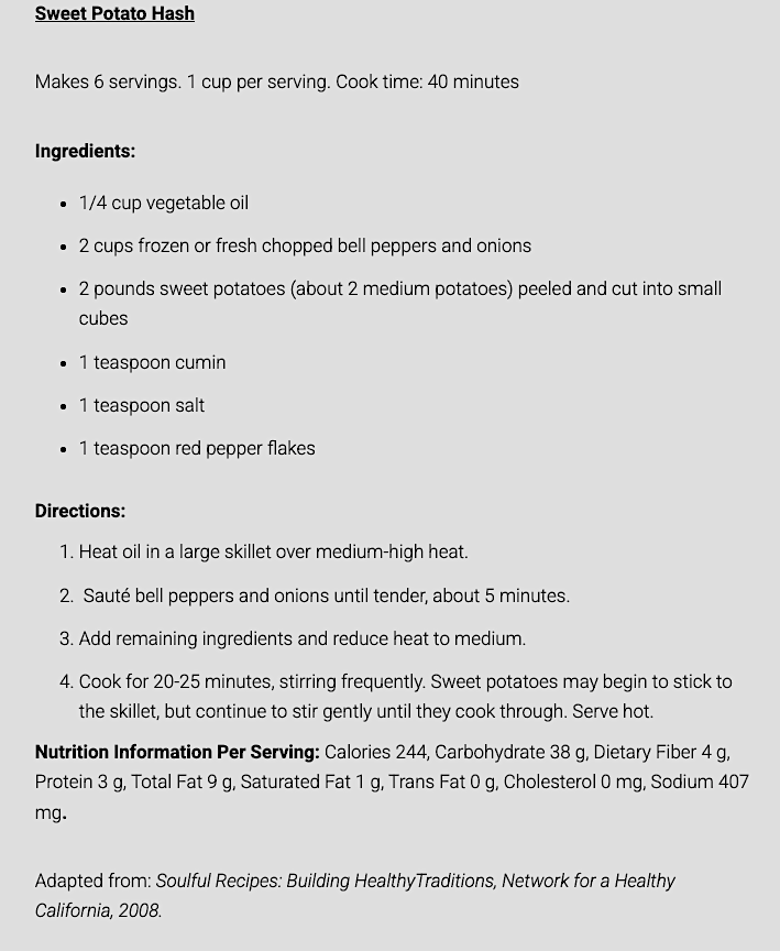 Sweet Potato hash recipe
