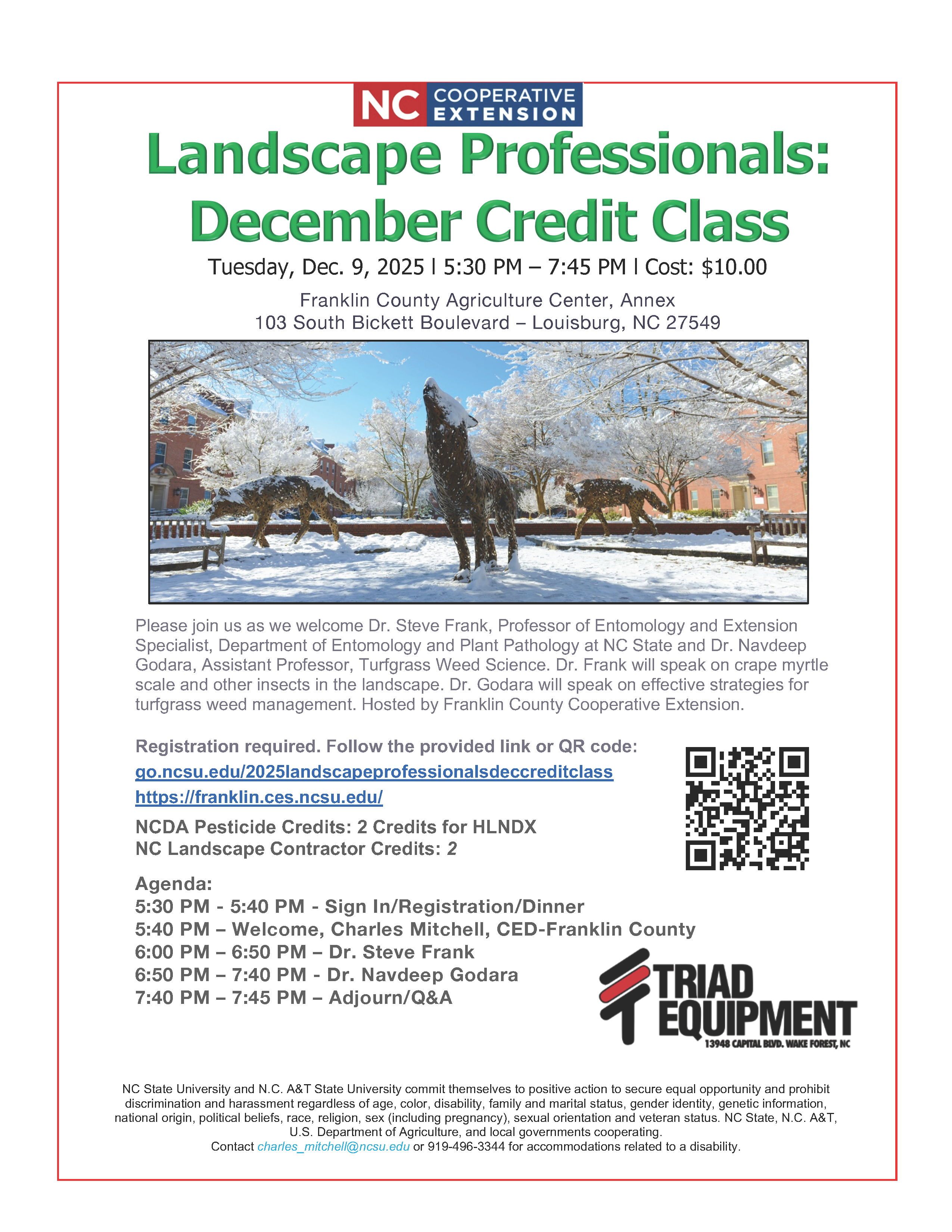 Landscape Professionals December Credit Class 2025 flier date, time, location agenda and registration info